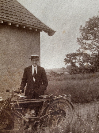 Jack Eggett and motorcycle, Attleborough, around 1917