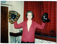 Mrs Olga Ransom, W I President and trophies OR