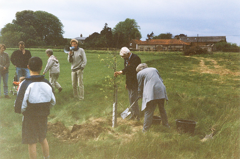 Tree planting on the playing field, probably the Queen’s silver jubilee 1977