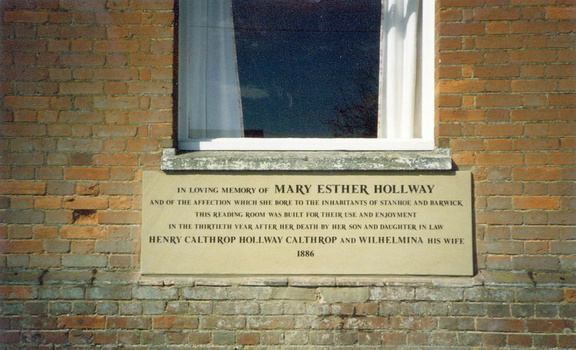 Reading Room memorial plaque to Mary Esther Hollway (1886), recently re-cut.