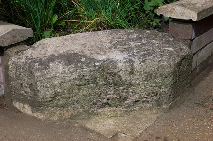 Cut stones, possibly from St Peter’s chapel, in Roddy Rowe's garden, Cross Lane, 2013